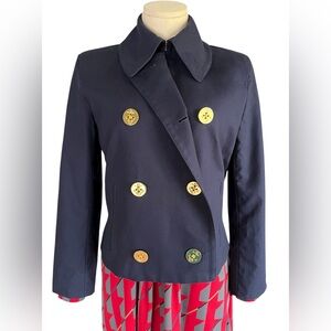 Vintage Ralph Lauren Navy Pea Coat with Nautical Gold Buttons
